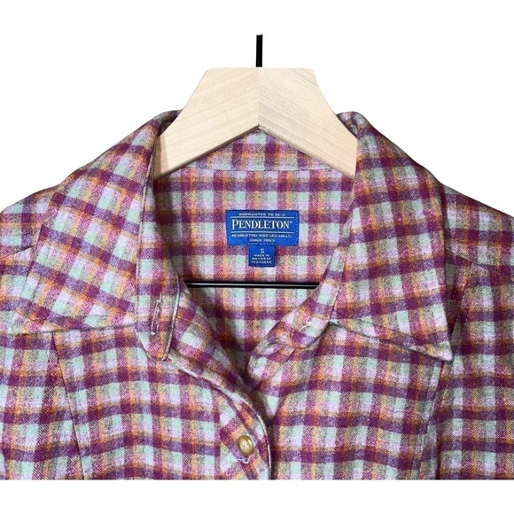 Pendleton Womens Virgin Wool Purple/Orange Plaid Button Down Shacket Wes… - Picture 2 of 5